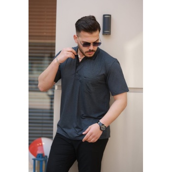 Erkek Yakalı Mini Jakarlı Kısa Kollu T-shirt