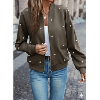 Kadın Uzun Kollu önden Fermuarlı Incili Kısa Modal Ceket