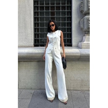 Paulo Gold Düğmeli Yelek Pantolon Takım 9976