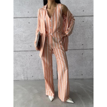 ÇİZGİLİ CEKET KETEN - Orange