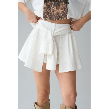 Gömlek Bağlamalı Şort - Krem