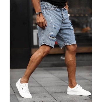 Erkek Buz Mavi Yırtık Detaylı Kot Şort