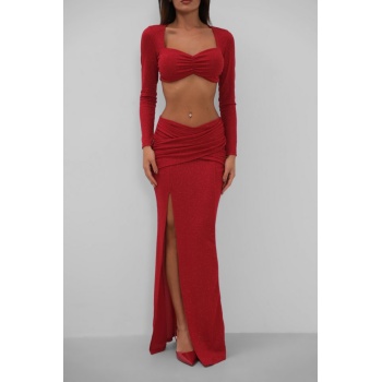 Yırtmaçlı Etek Ve Crop Bluz Takım