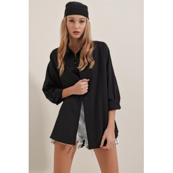 Siyah Oversize Uzun Basic Gömlek 3900