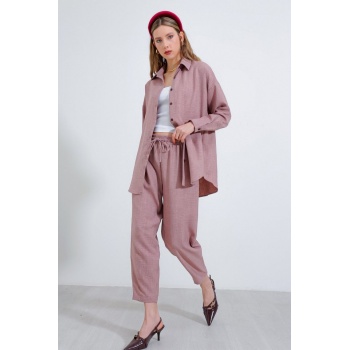 Gül Kurusu Oversize Keten Alt Üst Takım 6622