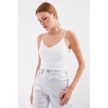 918 İp Askılı Crop Top - Beyaz