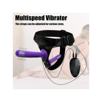 Mor Double Dong Titreşimli Belden Bağlamalı Çift Taraflı Bisex Dildo Vibratör