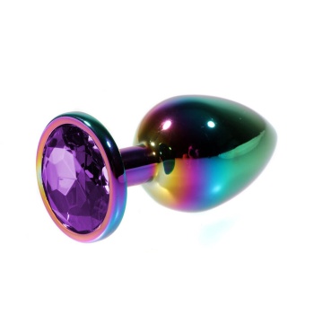 Metal Mor Taşlı Rainbow Anal Plug Orta Boy