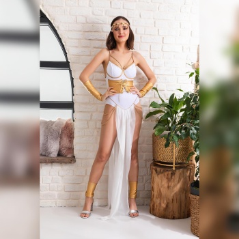 Fantazi Altın Varaklı Dansöz Kostümü Beyaz