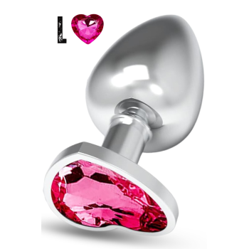 Paslanmaz Çelik Pembe Kalpli Mücevher Taşlı Pürüzsüz Silver Metal Anal Butt Plug - Büyük Boy