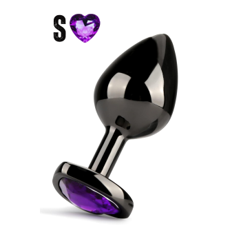 Paslanmaz Çelik Mor Kalpli Mücevher Taşlı Pürüzsüz Siyah Metal Anal Butt Plug - Küçük Boy