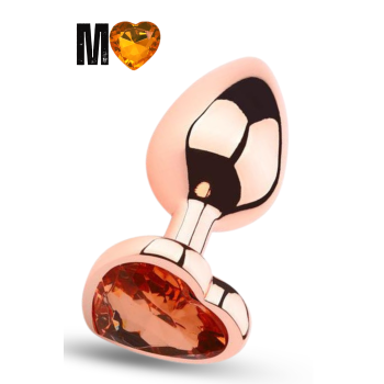 Paslanmaz Çelik Rose Gold Kalpli Mücevher Taşlı Pürüzsüz Rose Gold Metal Anal Butt Plug - Orta Boy