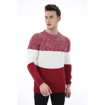 Erkek Örgü Desenli Üç Renk Günlük Triko Kazak