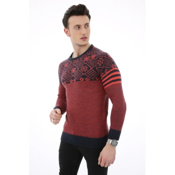 Çizgili Desenli Kalın Kışlık Erkek Günlük Triko Kazak