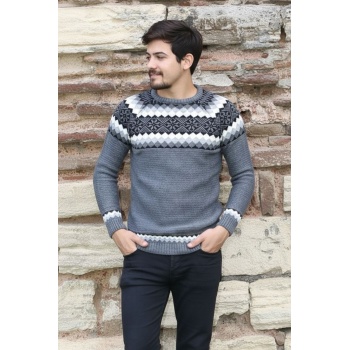 Baklava Desenli Kalın Kışlık Erkek Günlük Triko Kazak