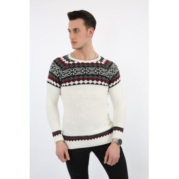 Baklava Desenli Kalın Kışlık Erkek Günlük Triko Kazak