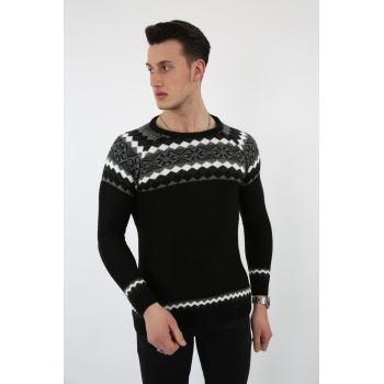 Baklava Desenli Kalın Kışlık Erkek Günlük Triko Kazak