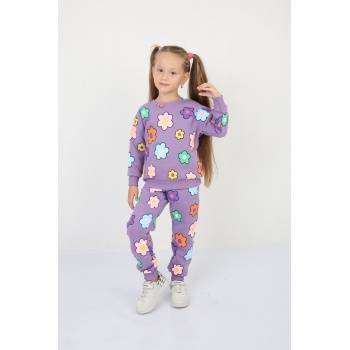 Üç İplik Şardonlu Yıldız Baskılı Kız Çocuk Günlük Takım