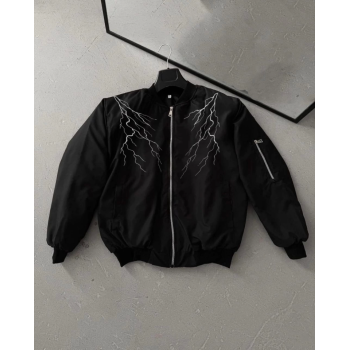 Yıldırım Baskılı Uzun Kol Bomber Ceket - Siyah