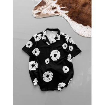 İki İplik Kumaş Baskılı Gömlek - Siyah