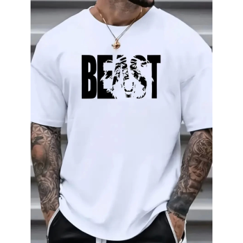 Baskılı Oversize Bisiklet Yaka T-shirt - Beyaz
