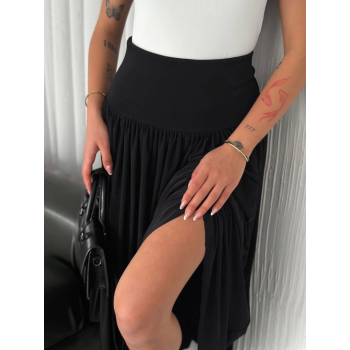 Sandy Uzun Yüksel Bel Etek - Siyah