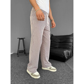 Su Yolu Çizgili Cepli Pantalon - Kahverengi