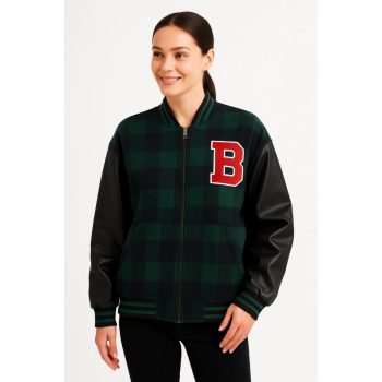 Kolları Suni Deri Içi Astarlı Oduncu Kolej Içi Ceket - Haki