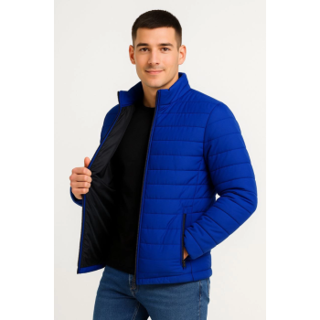 Erkek Bomber Mont Ceket – Su İtici Kumaş, Kapitone Astarlı, Fermuarlı, Kışlık - Saks Mavisi