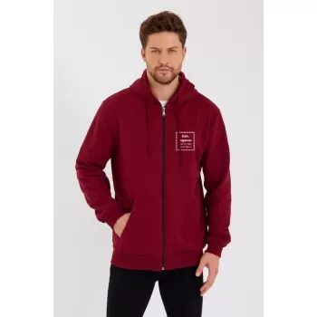 Unisex Tam Fermuarlı Kapşonlu Özel Tasarım SweatShirt - Bordo