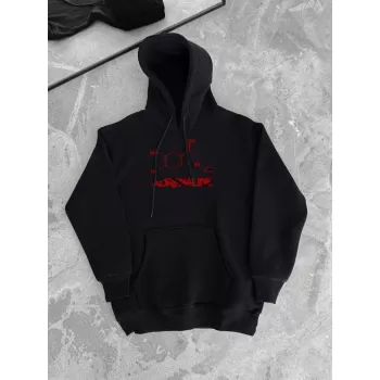 Kışlık Uzun Kol Kapüşonlu SweatShirt - Siyah