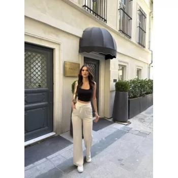 Su Yolu Çizgili Kolay Kombinle Ne Bilir Cepli Pantolon - Bej