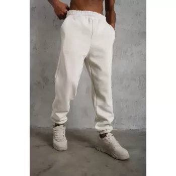 Erkek Üç İplik Alt Eşofman Lastikli - Beyaz