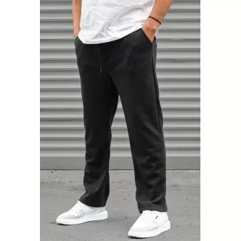 Erkek Üç İplik Basic Eşofman Boru Paça İpli Pantolon - Antrasit