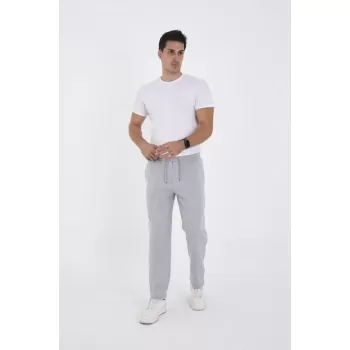 Erkek Üç İplik Basic Eşofman Boru Paça İpli Pantolon - Gri