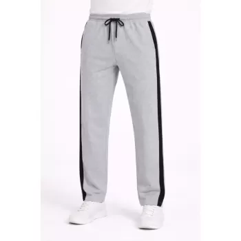 Erkek Yandan Şeritli Boru Paça Eşofman Altı 3 Iplik Pamuklu Eşofman - Gri