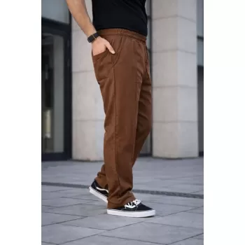 Erkek Keten Cepli Çıma Dikişli Jogger Buggy Pantalon Rahat Kalıp - Kahverengi