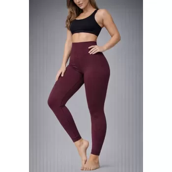 Nonofit Yüksek Bel Full Extra Toparlayıcı Likralı Ön Arka Ve Bilek Desenli Tayt - Bordo