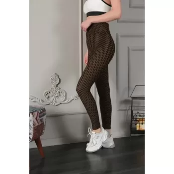 Yüksek Bel  Toparlayıcı Likralı Büzgülü Tayt - Sarı