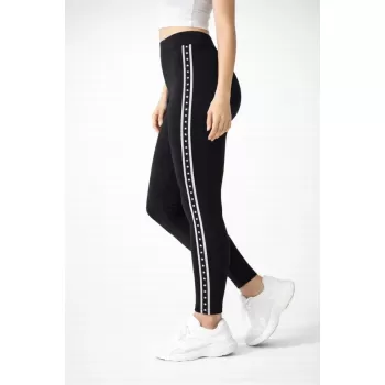Likralı Yan Yıldız Şeritli Detaylı Tayt - Siyah