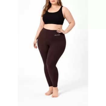 Yüksek Bel Toparlayıcı Likralı Dalgıç Spor Tayt Esnek Battal Büyük Beden - Kahverengi