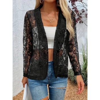 Kadın Uzun Kollu Yakalı önü Açık Dantelli Ceket