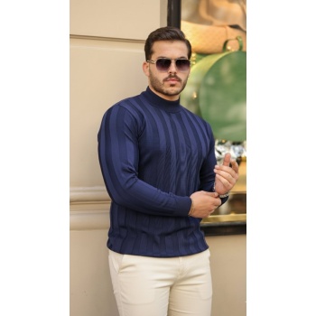 Erkek Yarım Balıkçı Yaka Kabartma Desenli Triko