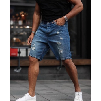 Erkek Mavi Yırtık Detaylı Şort