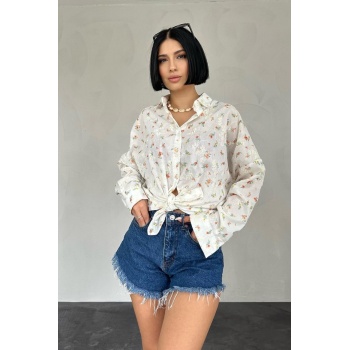 Oranj Brode Çiçek Nakışlı Klasik Gömlek