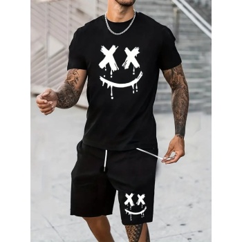 Erkek Kısa Kollu Bisiklet Yaka Baskılı Tişört Ipli Short Iki Iplik Takım