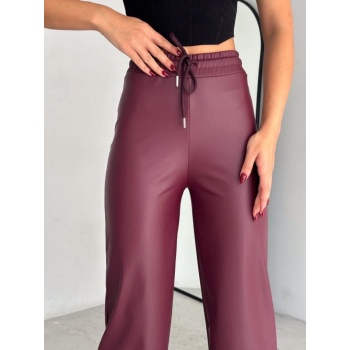 Yüksek Bel Geniş Paça Içi şardonlu Deri Pantolon.