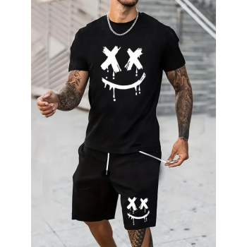 Erkek Kısa Kollu Bisiklet Yaka Baskılı Tişört Ipli Short Iki Iplik Takım