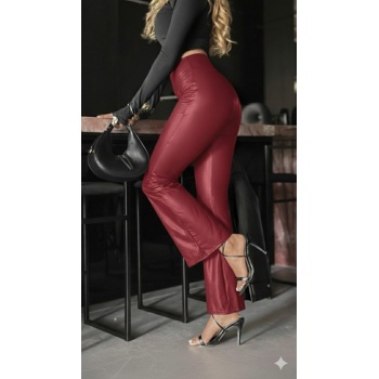 Kadın Yüksek Bel Paçaya Doğru Geniş Deri Pantolon