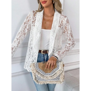Kadın Uzun Kollu Yakalı önü Açık Dantelli Ceket